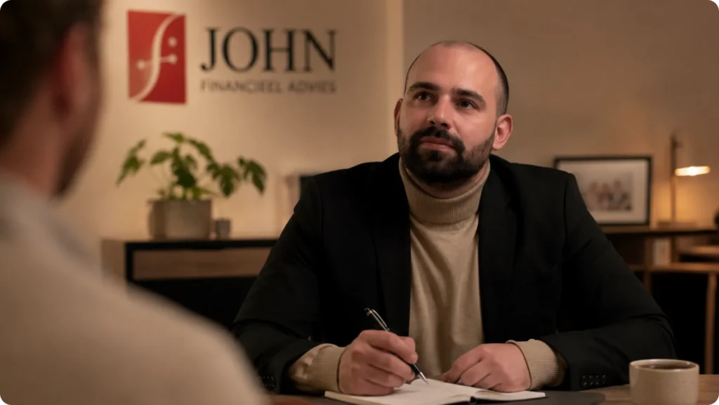 John Benjamins tijdens een persoonlijk adviesgesprek over financiële zaken